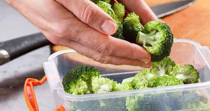 broccoli in a plastic container.