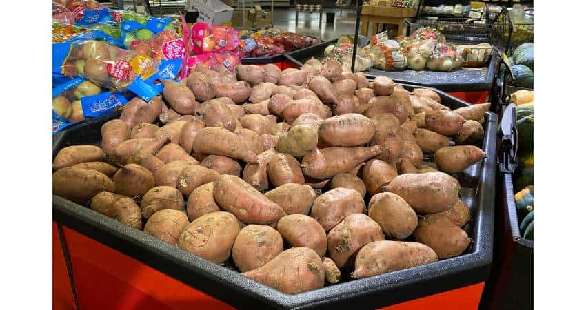 A picture of sweet potatoes taken by Kevin Garce in his local supermarket while checking prices