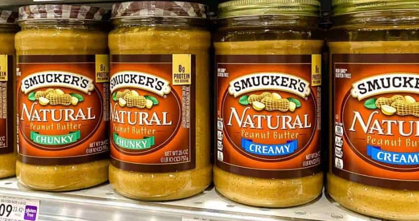 Smucker's Natural peanut butter in the supermarket.