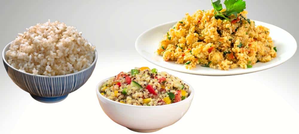 Cooked brown rice quinoa and couscous
