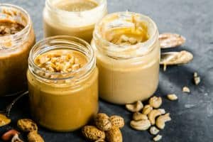 cashew butter and peanut butter in jars