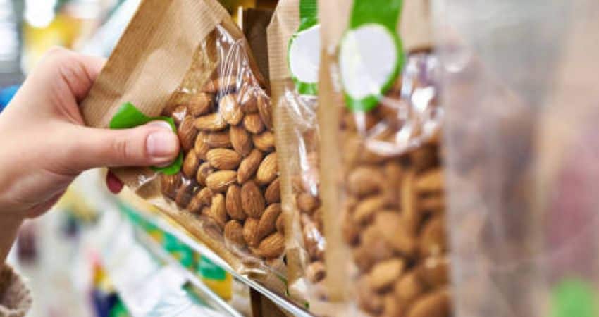 Choosing almonds in the supermarket