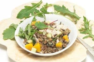 cooked lentils and quinoa in a bowl