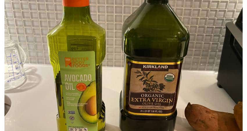 Kevin Garce's extra virgin olive oil on his kitchen counter.
