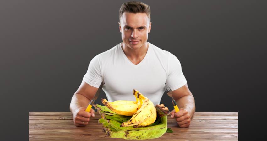 Bodybuilder eating plantains.