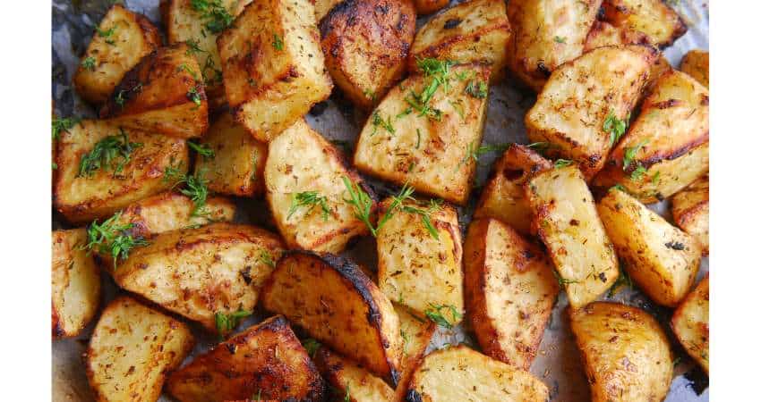 Roasted potatoes prepared for dinner as a side dish