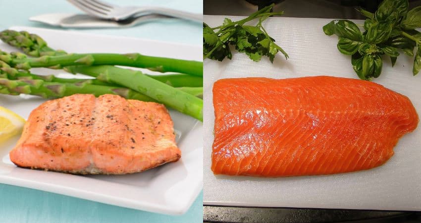 Coho on the left and sockeye salmon on the right.