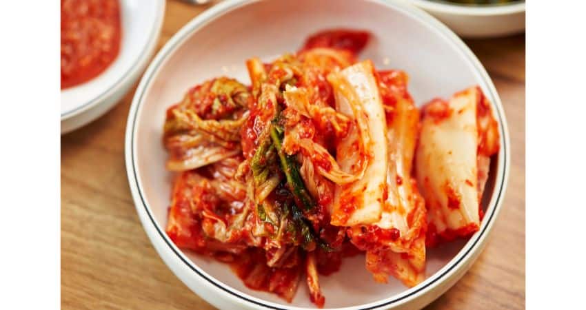 Kimchi in a bowl prior to storage.