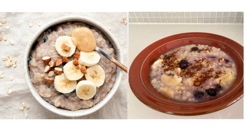 Porridge on the left and Kevin Garce prepared oatmeal on the right.